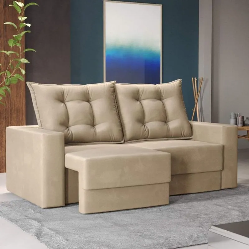 Sofá Retrátil 3 Lugares Suede Turquia Fast Store Bege