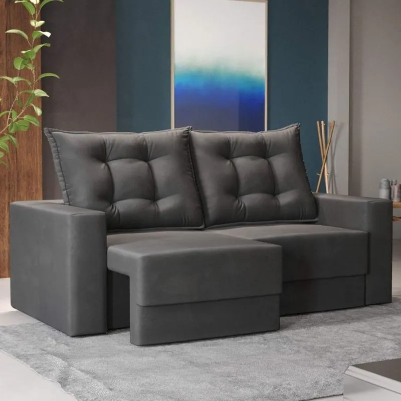 Sofá Retrátil 3 Lugares Suede Turquia Fast Store Grafite