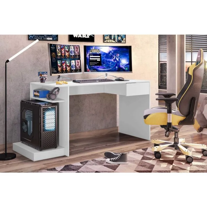 Mesa Gamer 1 Gaveta Rubi Belaflex Branco