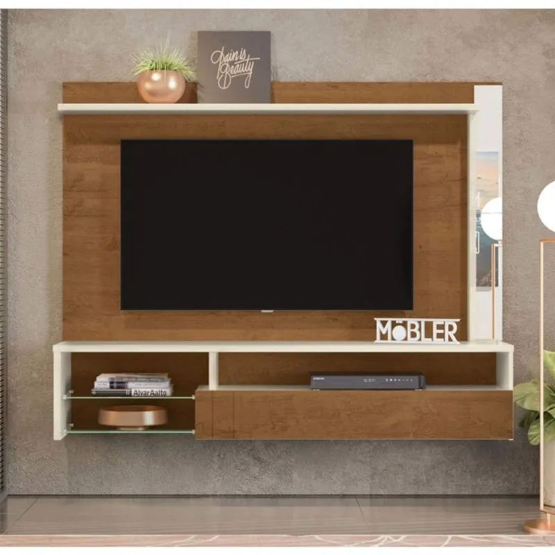 Painel para TV até 58 Polegadas 1 Porta 3 Nichos Bari Belaflex Nature/Off White