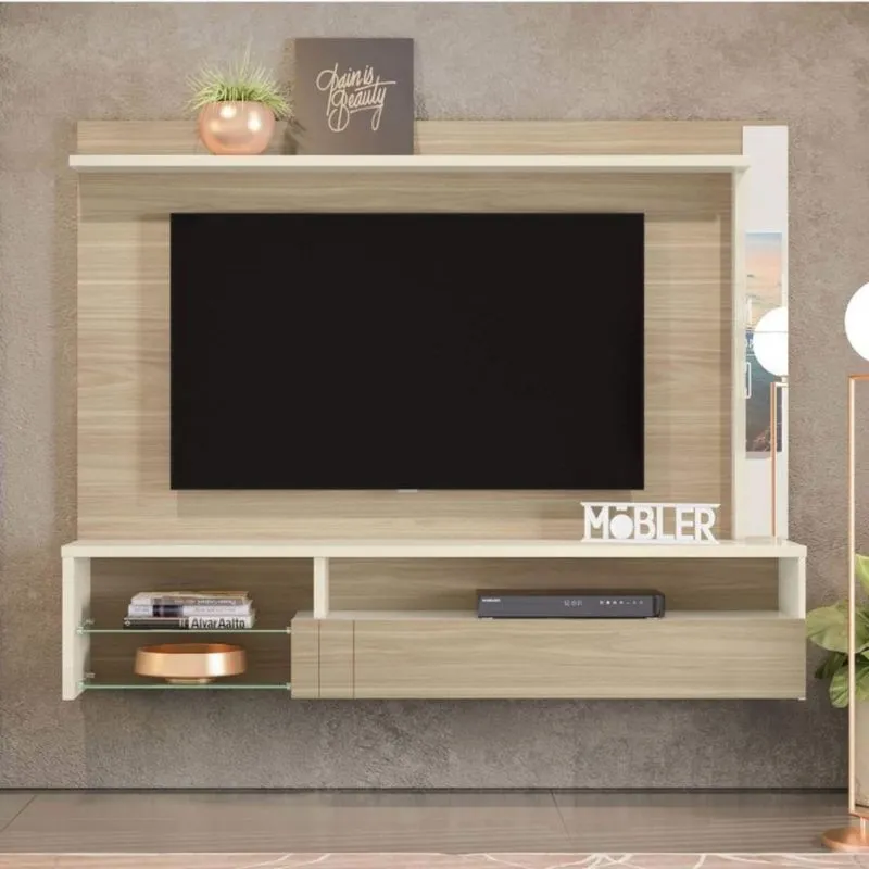 Painel para TV até 58 Polegadas 1 Porta 3 Nichos Bari Belaflex Macchiato/Off White