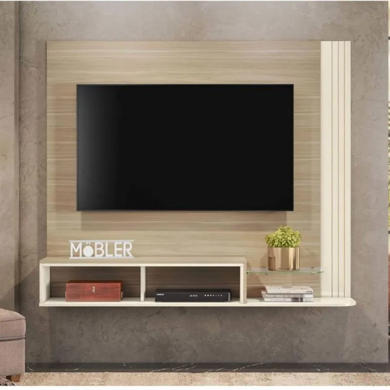 Painel Para TV até 55 Polegadas com Nichos Pequim Belaflex Macchiato/Off White