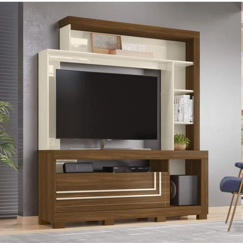 Estante Home para TV até 52 Polegadas 1 Porta Nice Belaflex Freijó/Off White
