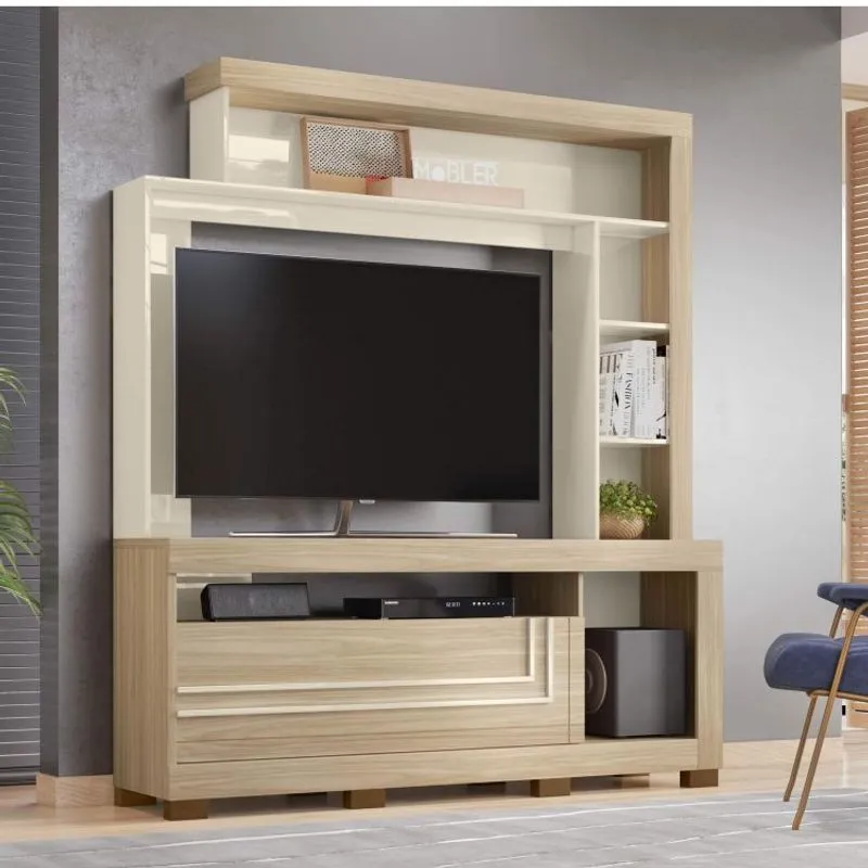 Estante Home para TV até 52 Polegadas 1 Porta Nice Belaflex Macchiato/Off White