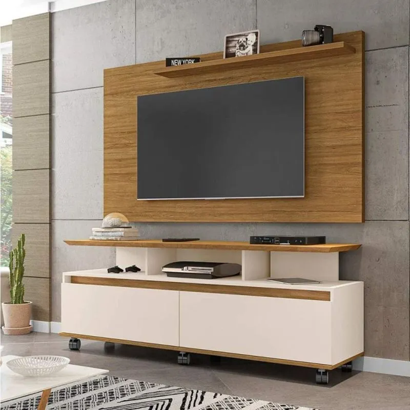 Conjunto Rack Texas com Painel Chanel Para TV de 50 Polegadas Móveis Bechara Cinamomo/Off White