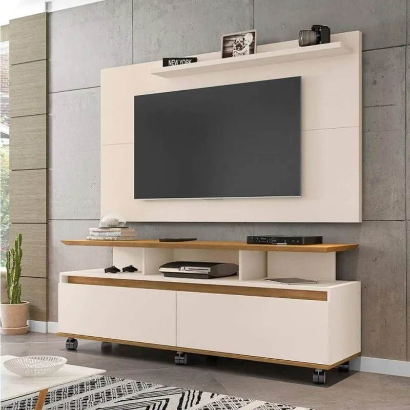 Conjunto Rack Texas com Painel Chanel Para TV de 50 Polegadas Móveis Bechara Off White/Cinamomo