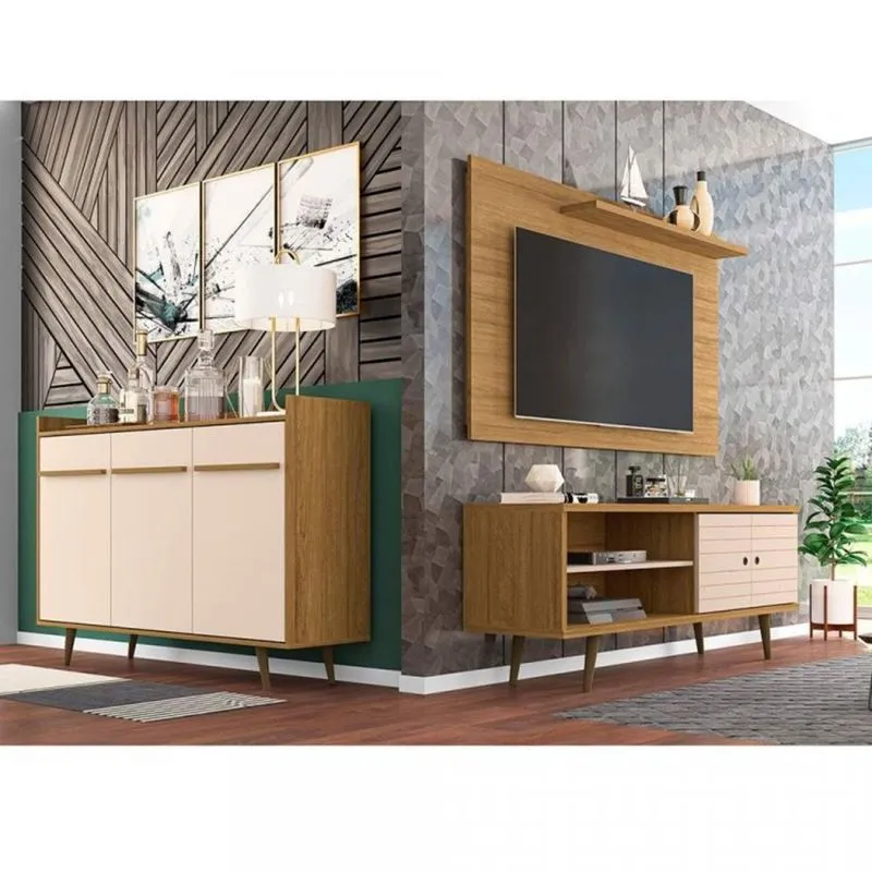 Conjunto Rack com Painel para TV até 50 Polegadas e Aparador Móveis Bechara Cinamomo/Off White