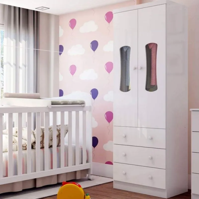 Guarda Roupa Infantil Luna 2 Portas Móveis Peroba Branco Brilho