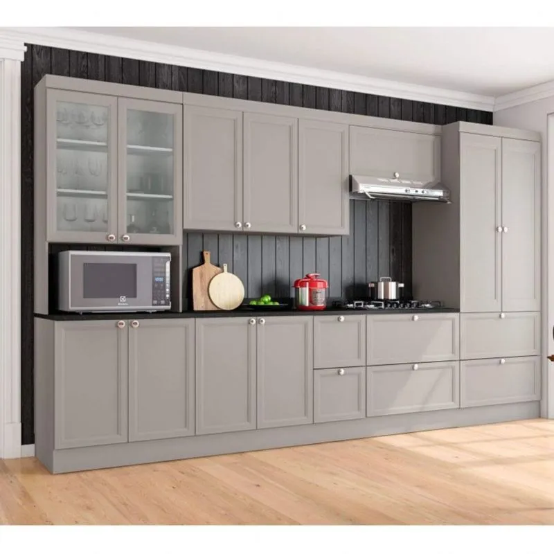 Cozinha Completa 12 portas 6 gavetas com Cristaleira Joy Poliman Fume
