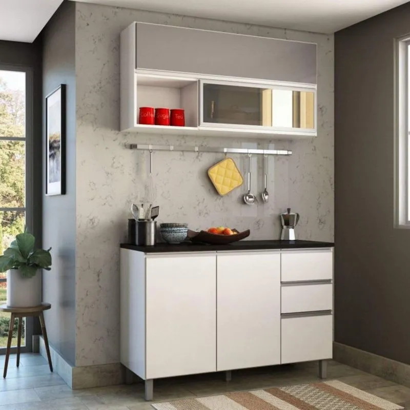 Cozinha Compacta 2 Peças 5 portas Evidence Poliman Branco/Prata