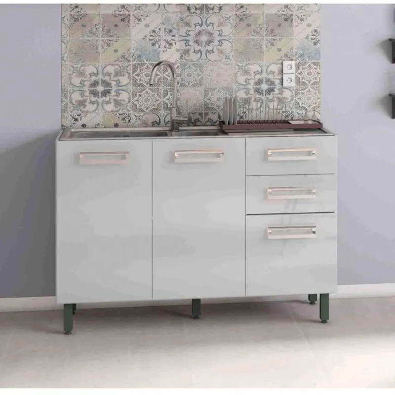 Balcão de Cozinha para Cuba 3 Portas 120cm Dubai Poliman Branco