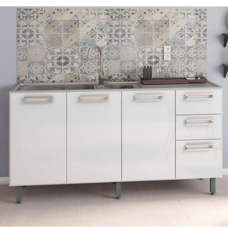 Balcão de Cozinha para Cuba 4 Portas 160cm Dubai Poliman Branco