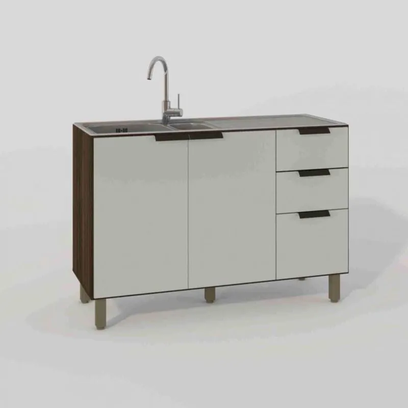Balcão de Cozinha para Cuba 2 Portas 3 Gavetas Flair Poliman Nogueira/Off White