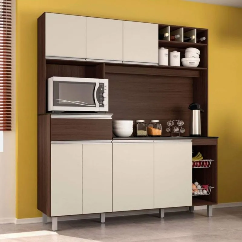Cozinha Compacta 7 Portas 1 Gaveta Maria Poliman Amêndoa/Off White