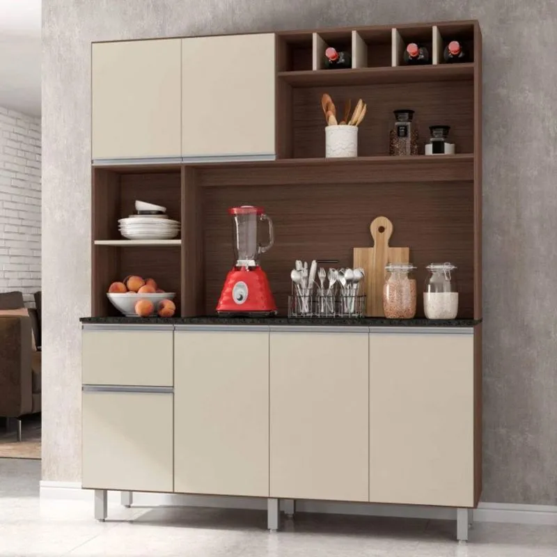 Cozinha Compacta 6 Portas 1 Gaveta Alice Poliman Amêndoa/Off White