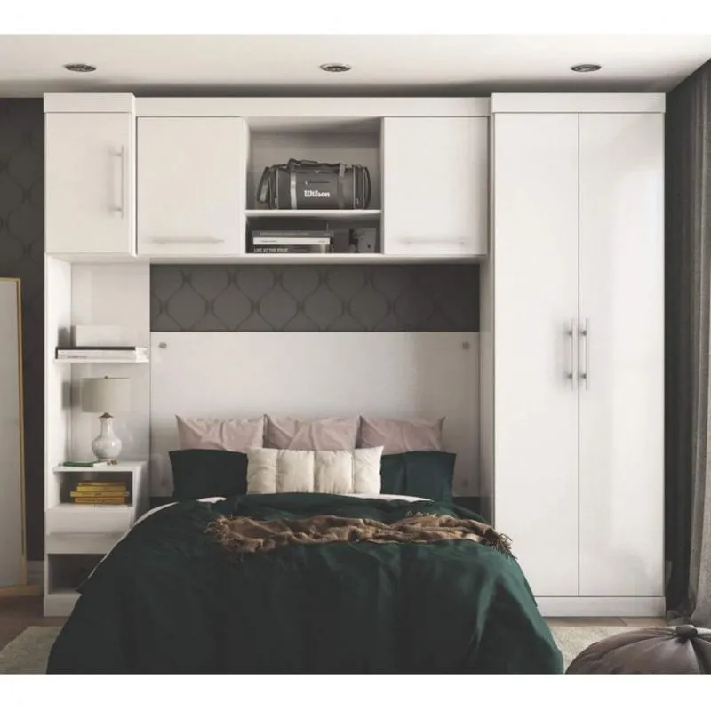 Quarto Modulado Casal 4 Peças 5 Portas 3 Gavetas Star Poliman Branco