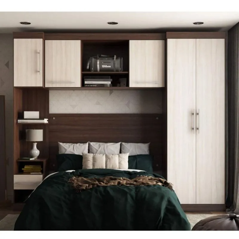 Quarto Modulado Casal 4 Peças 5 Portas 3 Gavetas Star Poliman Amêndoa/Arena