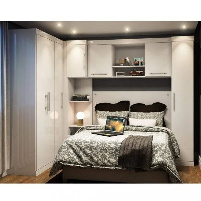 Quarto Modulado Casal De Canto 6 Peças 7 Portas Star Poliman Branco