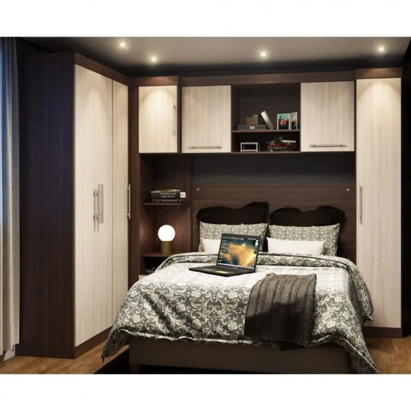 Quarto Modulado Casal de Canto 6 Peças 7 Portas Star Poliman Amêndoa/Arena