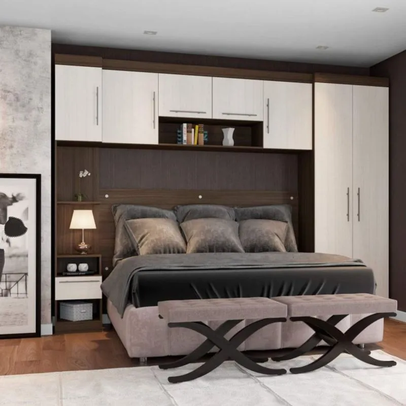 Quarto Modulado Casal 4 Peças 7 Portas Star Poliman Amêndoa/Arena