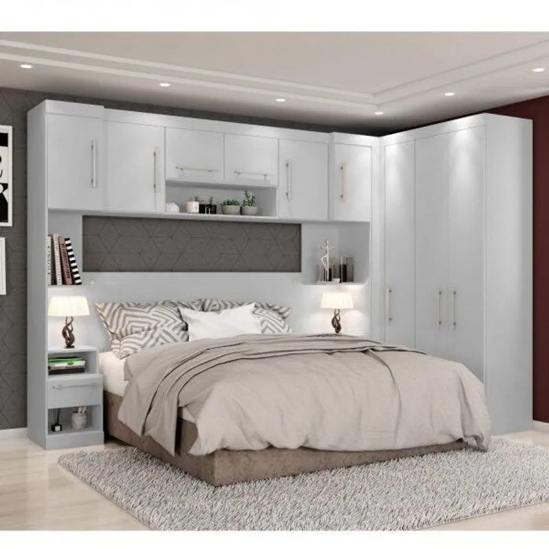 Quarto Modulado Casal De Canto 6 Peças 9 Portas Star Poliman Branco