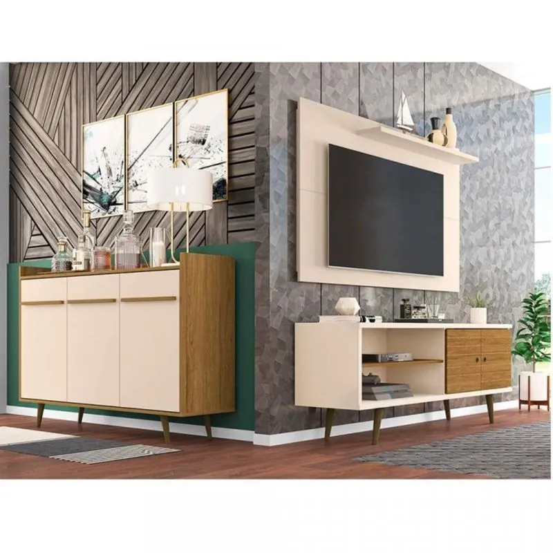 Conjunto Rack com Painel para TV até 50 Polegadas e Aparador Móveis Bechara Off White/Cinamomo