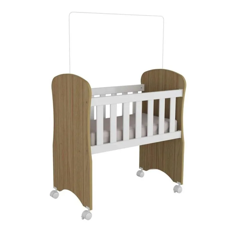 Mini Berço com Rodízios Moises Móveis Peroba Branco Brilho/Carvalho