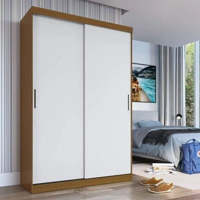 Guarda Roupa Solteiro 2 Portas Correr 2 Gavetas Tuco Yescasa Amadeirado/Branco