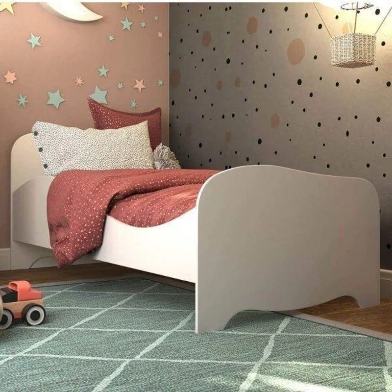 Mini Cama Infantil com Proteção Lateral em MDF Uli Móveis Peroba Branco Brilho