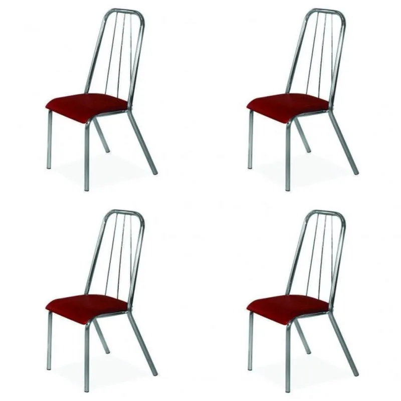 Conjunto com 4 Cadeiras Nádia Aço Nobre Móveis Vermelho
