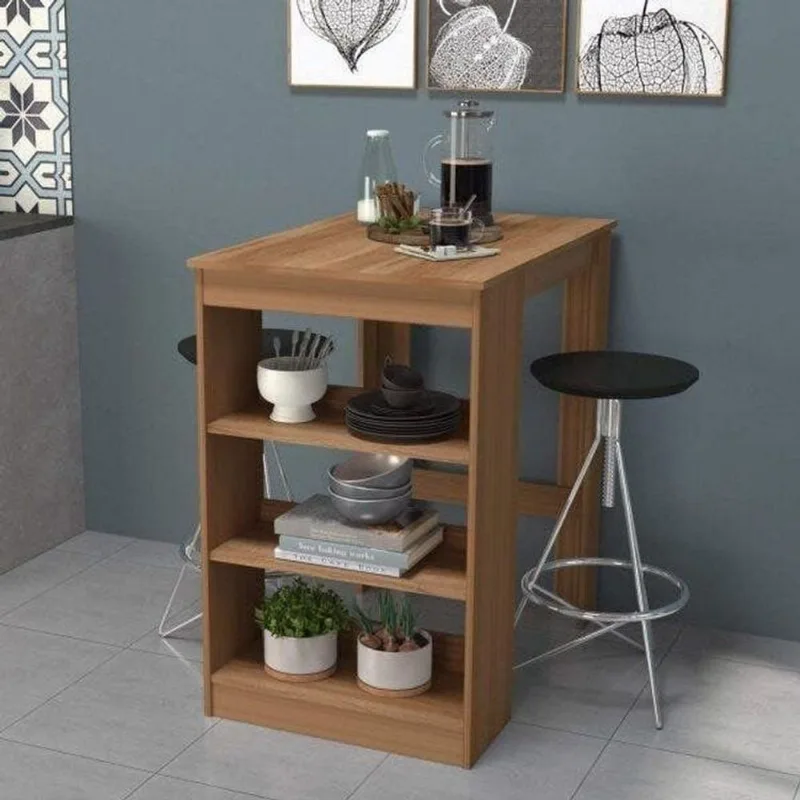 Mesa Bancada 2 Lugares com Nichos Linha B'S Marrom/Mel Mel