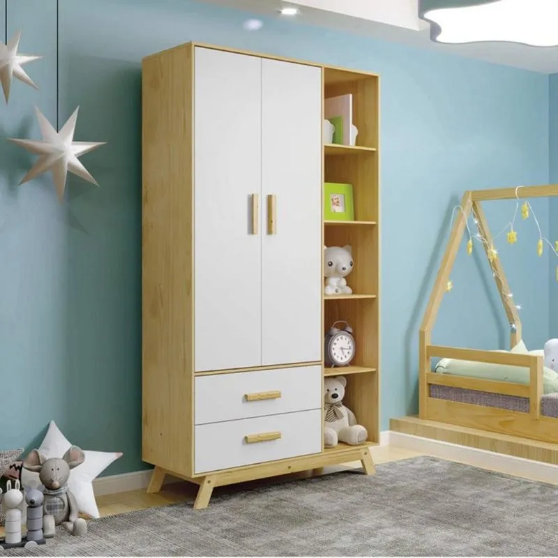 Guarda Roupa Infantil 2 Portas Montessoriano Tatá Rodmóveis Pinus Natural/Branco