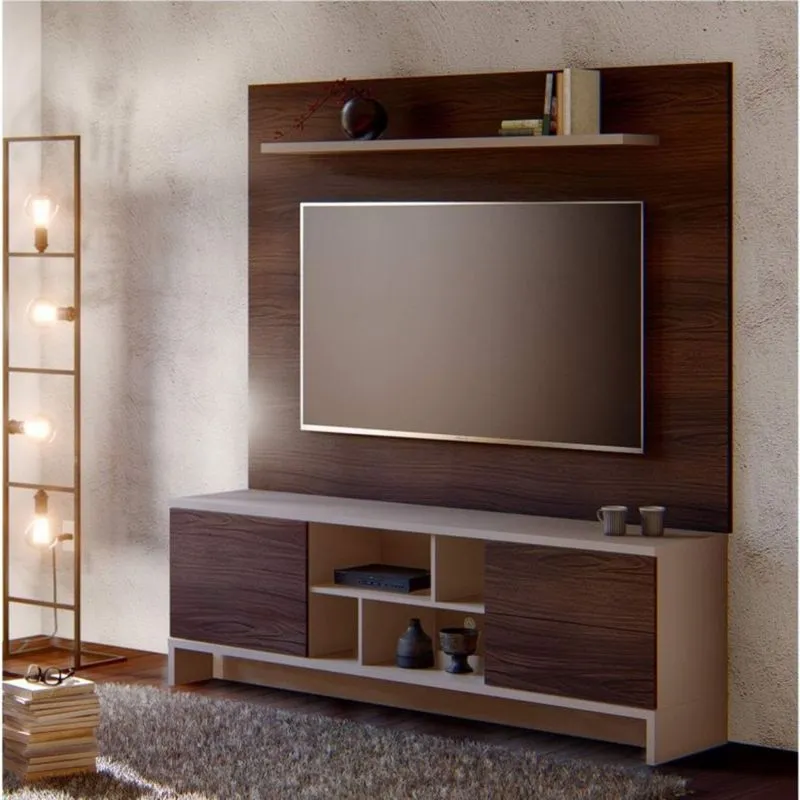 Rack com Painel para TV até 60 Polegadas 4 Nichos 2 Gavetas 1 Porta Vivare Casa D Castanho/Gelo