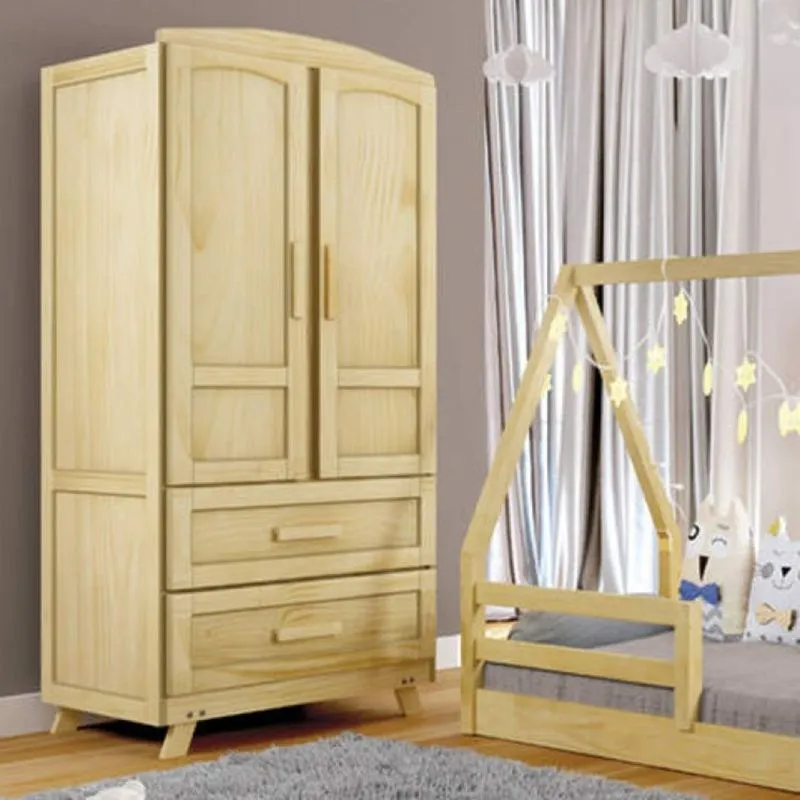 Guarda Roupa Solteiro 2 Portas 2 Gavetas Santana Kids Rodmóveis Pinus Natural