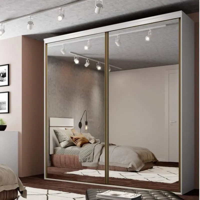 Guarda Roupa Casal 2 Portas de Correr com Espelho 207cm Luminum Light Belmax Branco