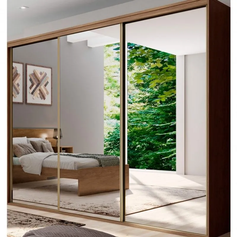 Guarda Roupa Casal 3 Portas de Correr com Espelho 227cm Luminum Light Belmax Ébano
