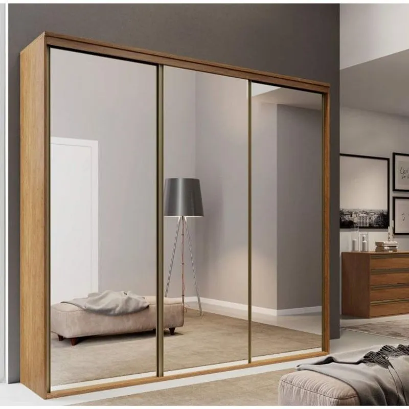 Guarda Roupa Casal 3 Portas de Correr com Espelho 227cm Luminum Light Belmax Álamo