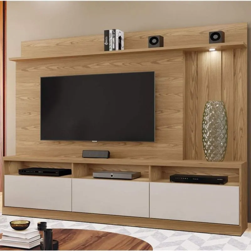 Estante Home para TV até 60 Polegadas 3 Gavetas e Nichos Vancouver Mavaular Damasco Soft/Off White