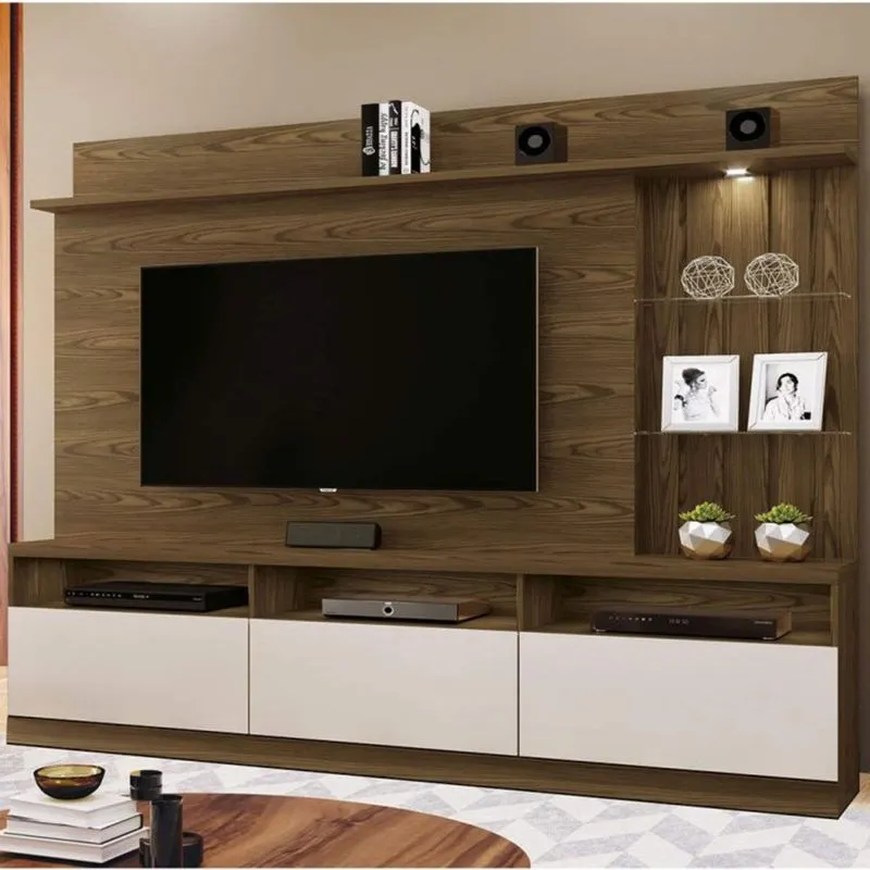 Estante Home para TV até 60 Polegadas 3 Gavetas e Nichos Vancouver Mavaular Canion Soft/Off White