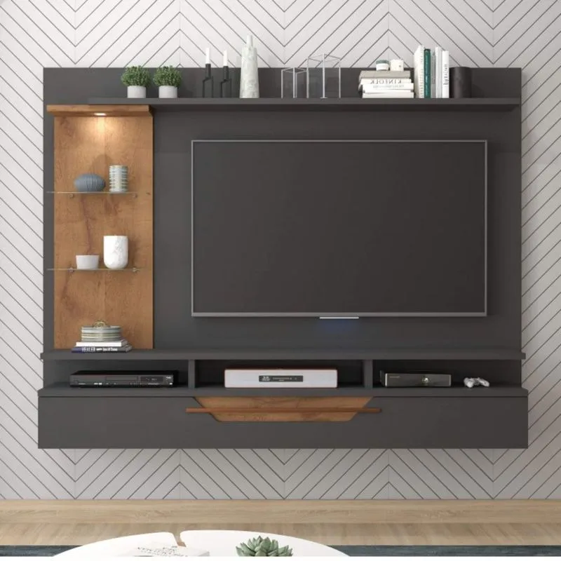 Painel para TV até 65 Polegadas com LED 1 Porta Lisboa Permobili Chumbo/Savana