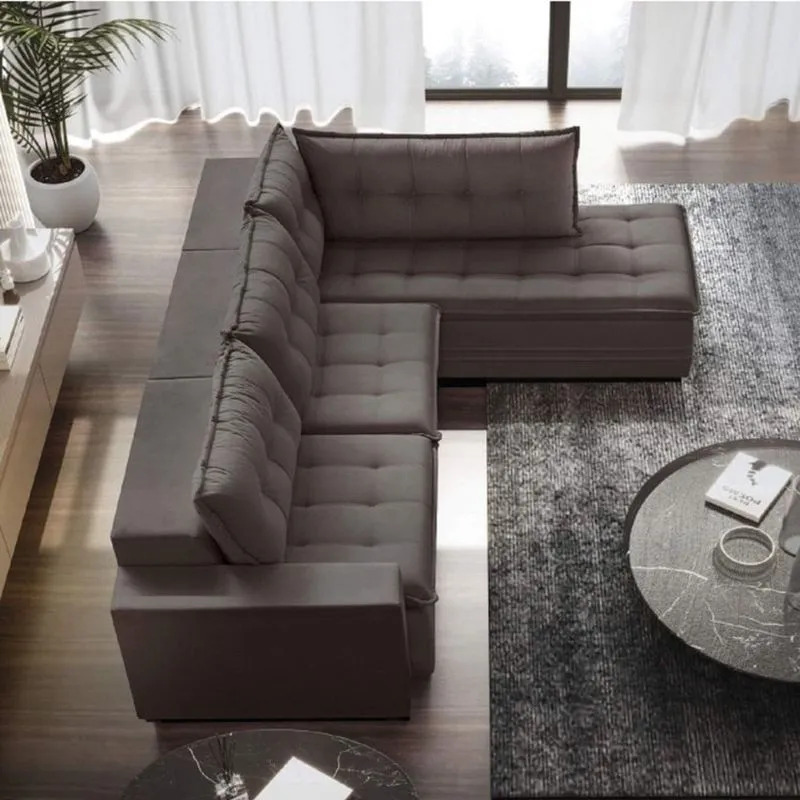 Sofá Retrátil 3 Lugares com Chaise 256cm Presidente Estofart Marrom