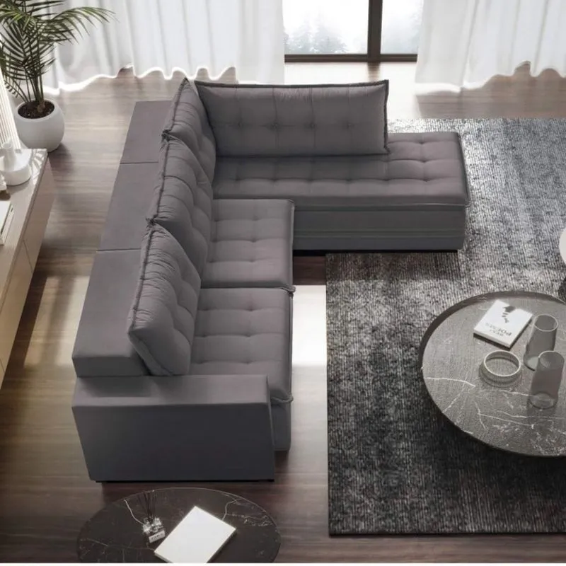 Sofá Retrátil 3 Lugares com Chaise 256cm Presidente Estofart Cinza