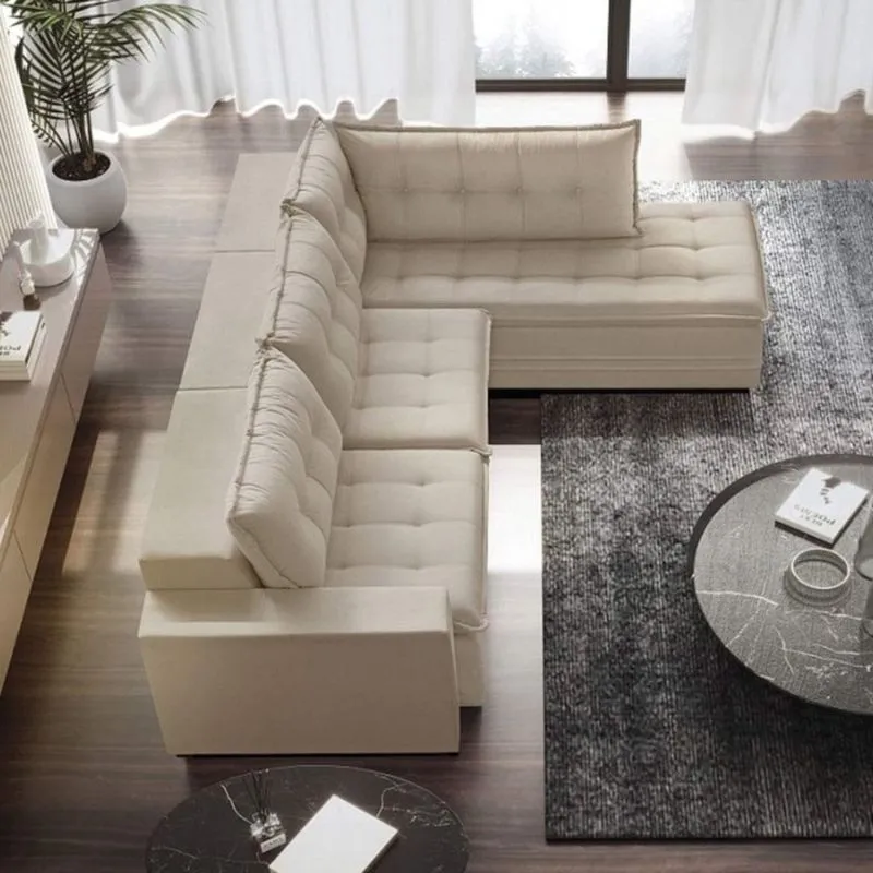Sofá Retrátil 3 Lugares com Chaise 296cm Presidente Estofart Marfim