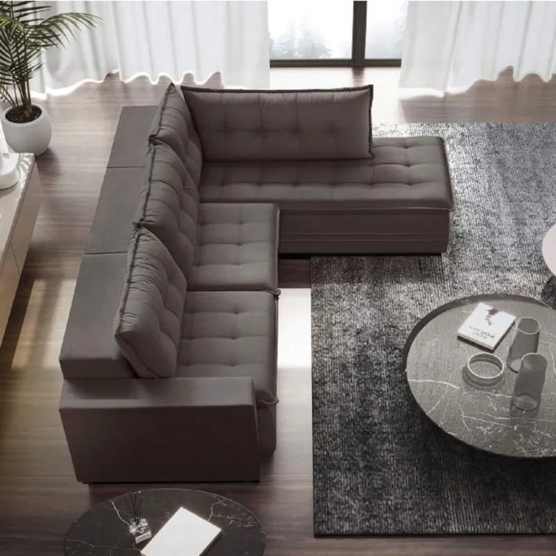 Sofá Retrátil 3 Lugares com Chaise 296cm Presidente Estofart Marrom