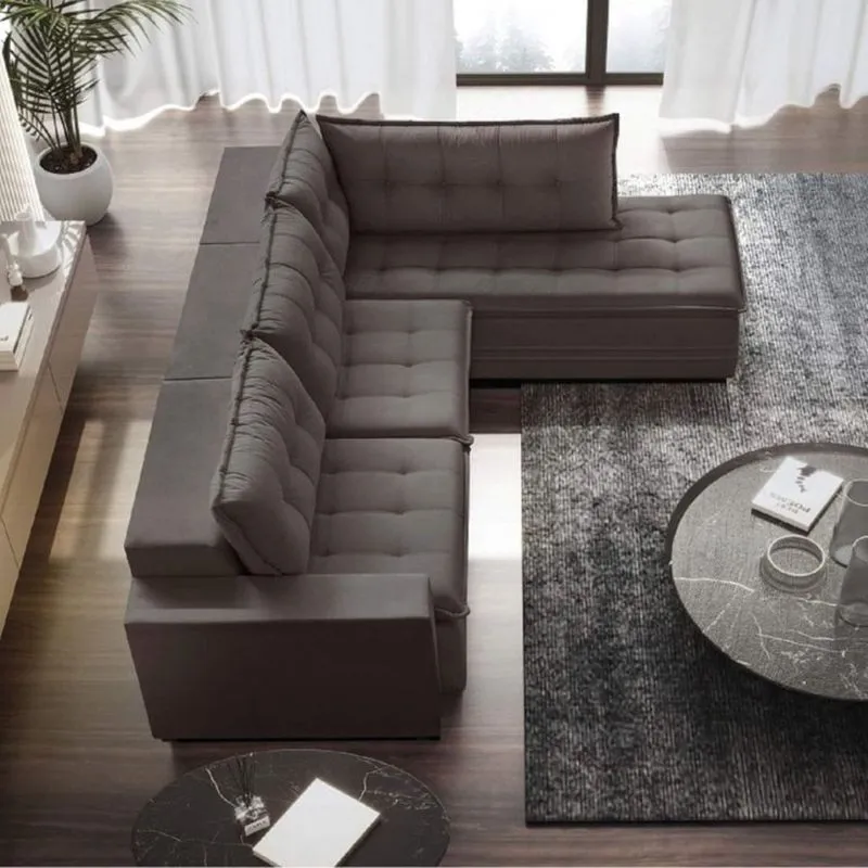 Sofá Retrátil 3 Lugares com Chaise 316cm Presidente Estofart Marrom