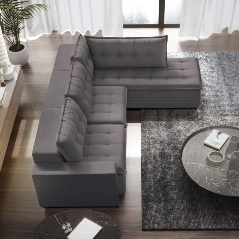 Sofá Retrátil 3 Lugares com Chaise 316cm Presidente Estofart Cinza