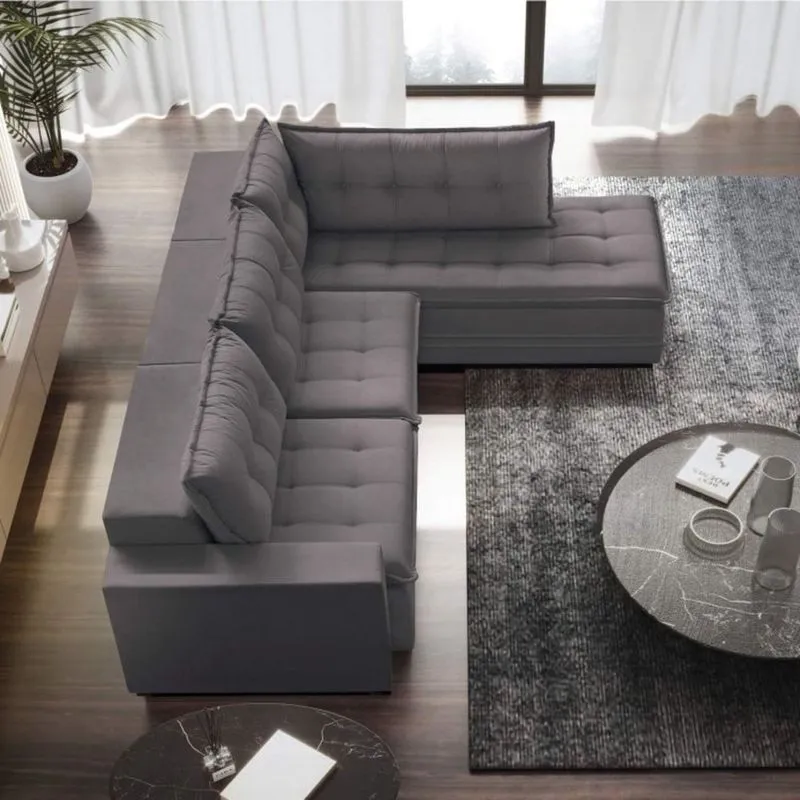 Sofá Retrátil 3 Lugares com Chaise 366cm Presidente Estofart Cinza