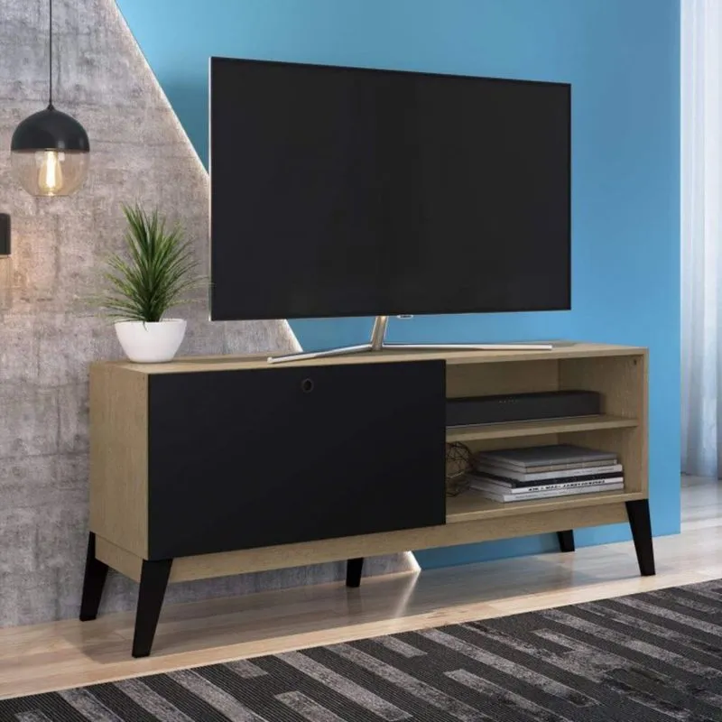Rack para TV até 50 Polegadas 1 Porta de Correr Maui Brunne Genialflex Móveis Brunne/Preto