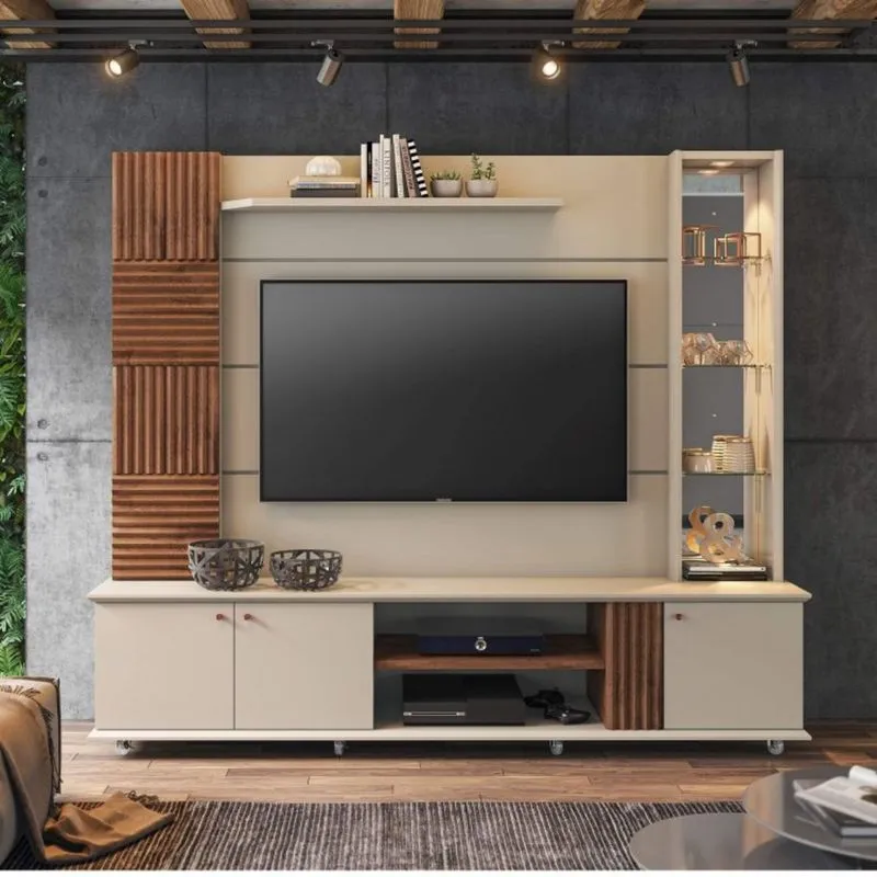 Estante Home para TV até 60 Polegadas com LED 3 Portas Bahamas Permóbili Off White/Savana