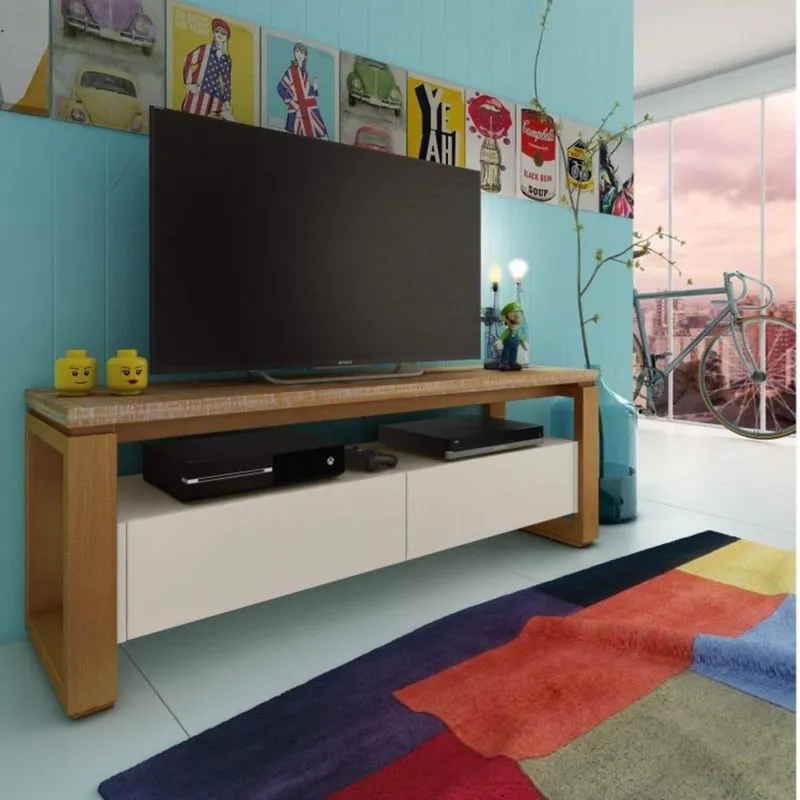 Rack para TV até 55 Polegadas 2 Gavetas Loft Artemobili Branco/Garapa
